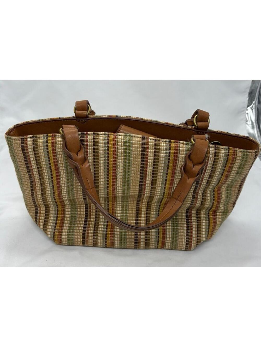 Fossil Multicolor Woven Double Strap Hand Bag Braided Leather Strap Boho 11"x8"